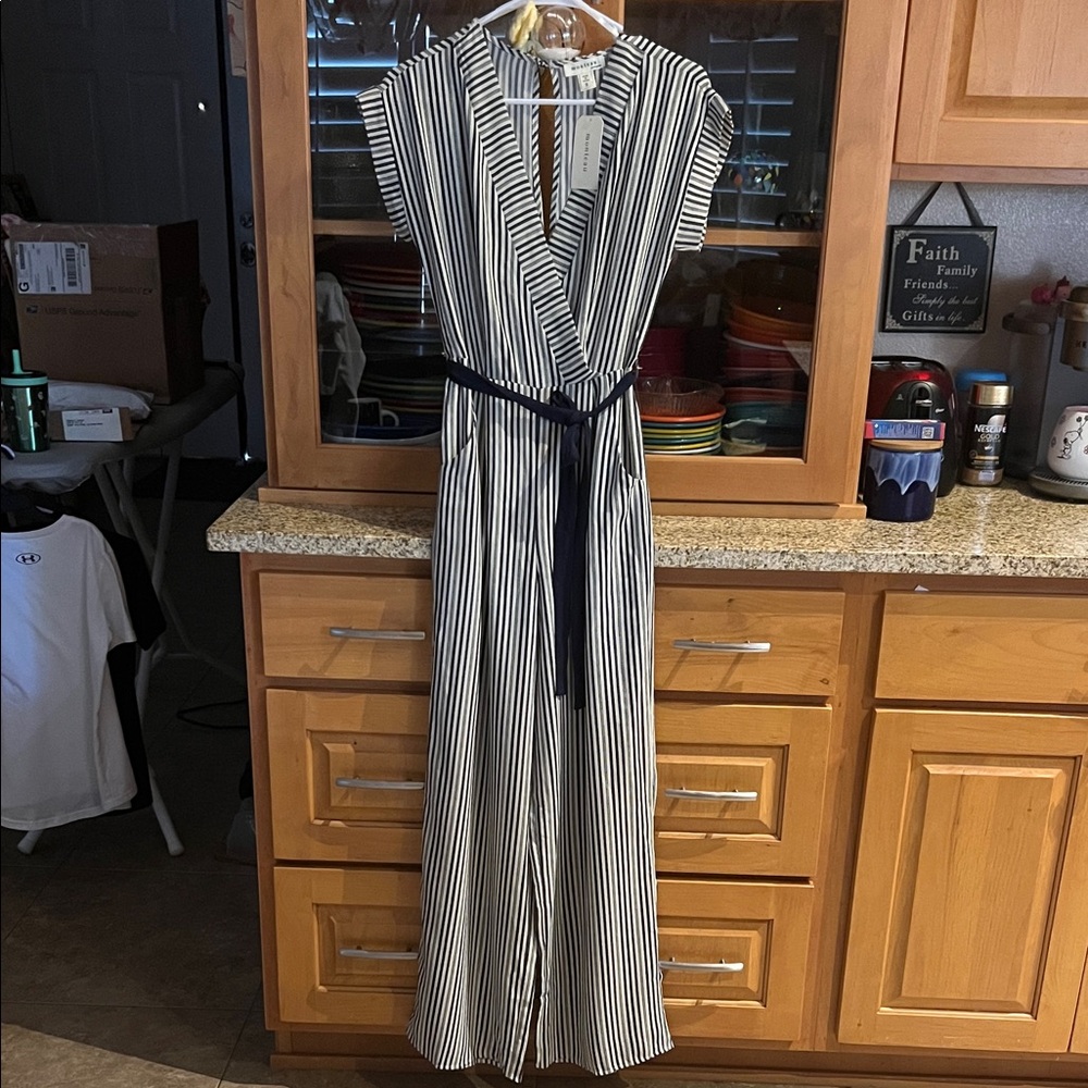 Monteau Black and White Striped Jumpsuit